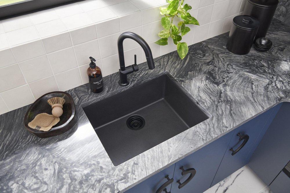 Ruvati Midnight Black 33 x 18-1/2 in. No Hole Granite Composite Single Bowl Undermount Kitchen Sink 