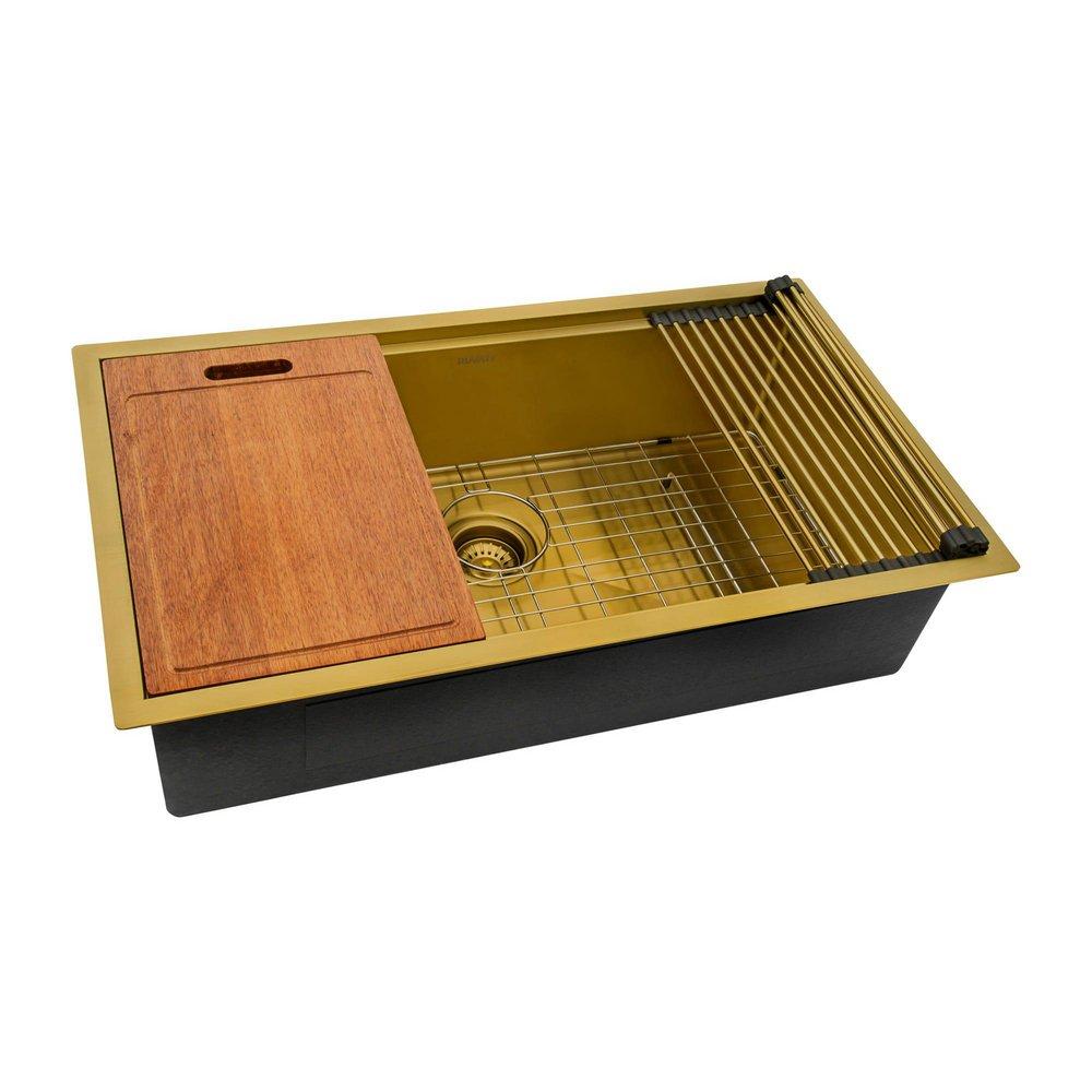 Ruvati Matte Gold 33 x 19 in. No Hole Stainless Steel Single Bowl Undermount Kitchen Sink 
