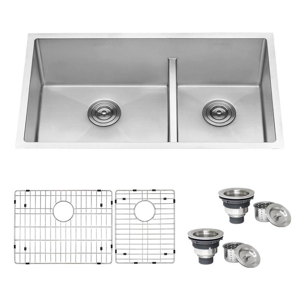Ruvati 36 x 19 in. No Hole Double Bowl Undermount Kitchen Sink 