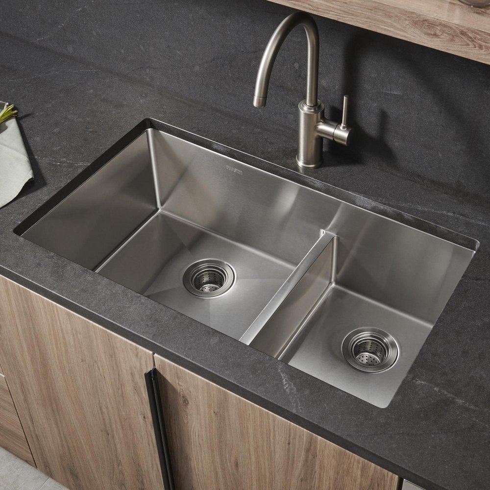 Ruvati 36 x 19 in. No Hole Double Bowl Undermount Kitchen Sink 