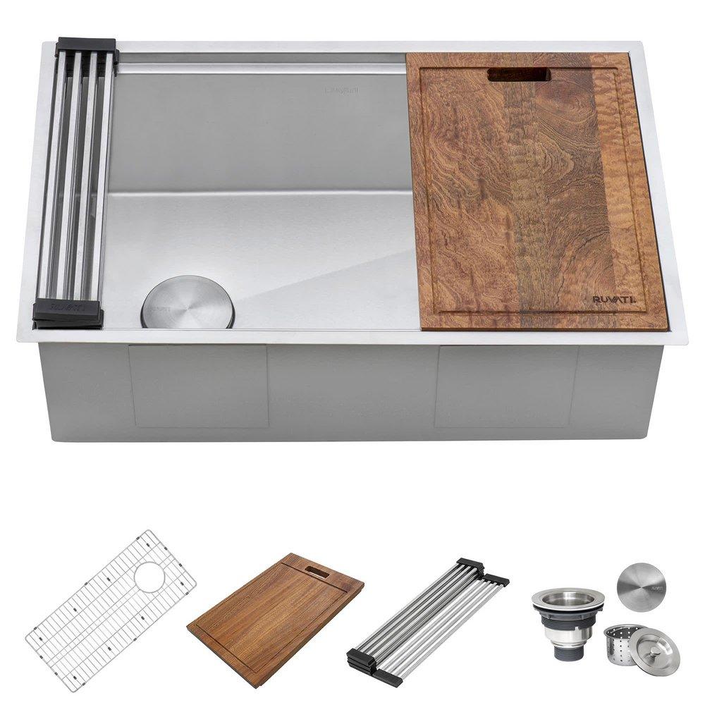 Ruvati 30 x 19 in. No Hole Single Bowl Undermount Kitchen Sink 