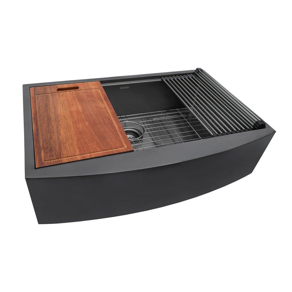 33 GUNMETAL BLACK WORKSTATION APRON-FRONT STAINLESS STEEL KITCHEN SINK 