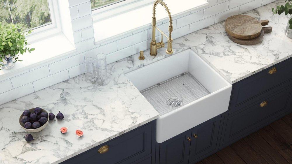 Ruvati White 23 x 18-1/4 in. No Hole Fireclay Single Bowl Farmhouse and Undermount Kitchen Sink 