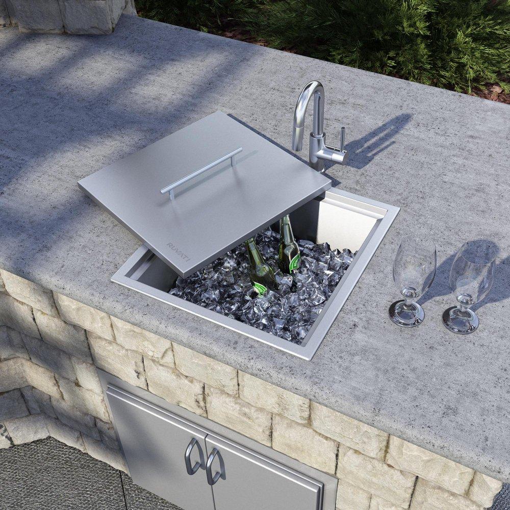 Ruvati Brushed Stainless Steel Outdoor Ice Chest Sink in Brushed 
