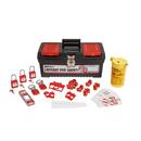 Electrical Lockout Tagout Kit with Nylon Safety Padlocks in Portable Toolbox in Red 