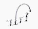 1.5 gpm Double Lever Handle Deckmount Kitchen Sink Faucet High Arc Spout in Polished Chrome
