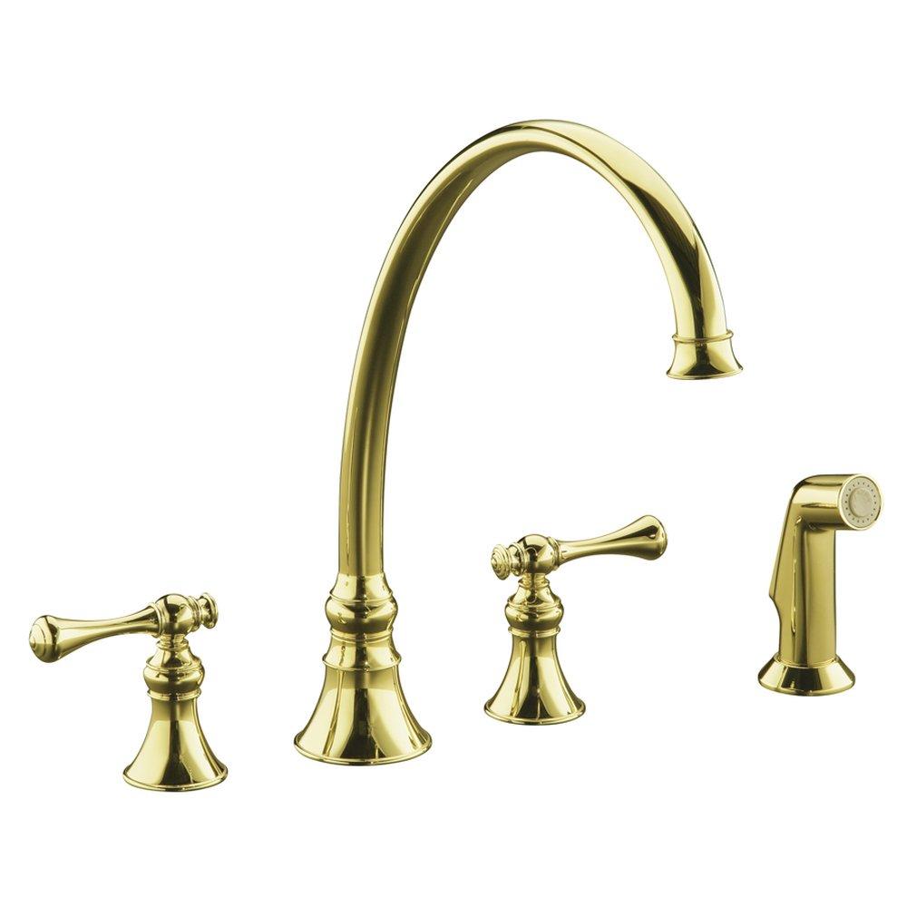 KOHLER Vibrant&reg; Polished Brass Two Handle Widespread Kitchen Faucet 
