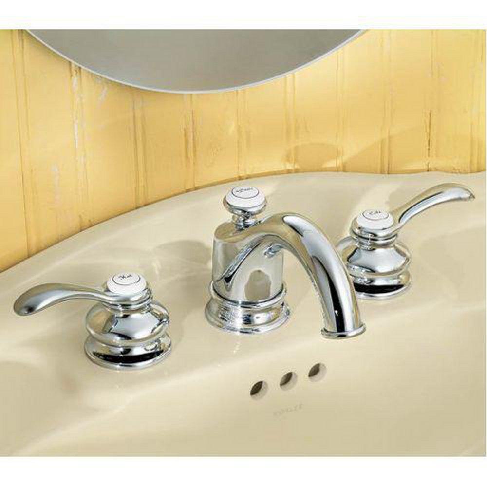 KOHLER Polished Chrome Two Handle Widespread Bathroom Sink Faucet 