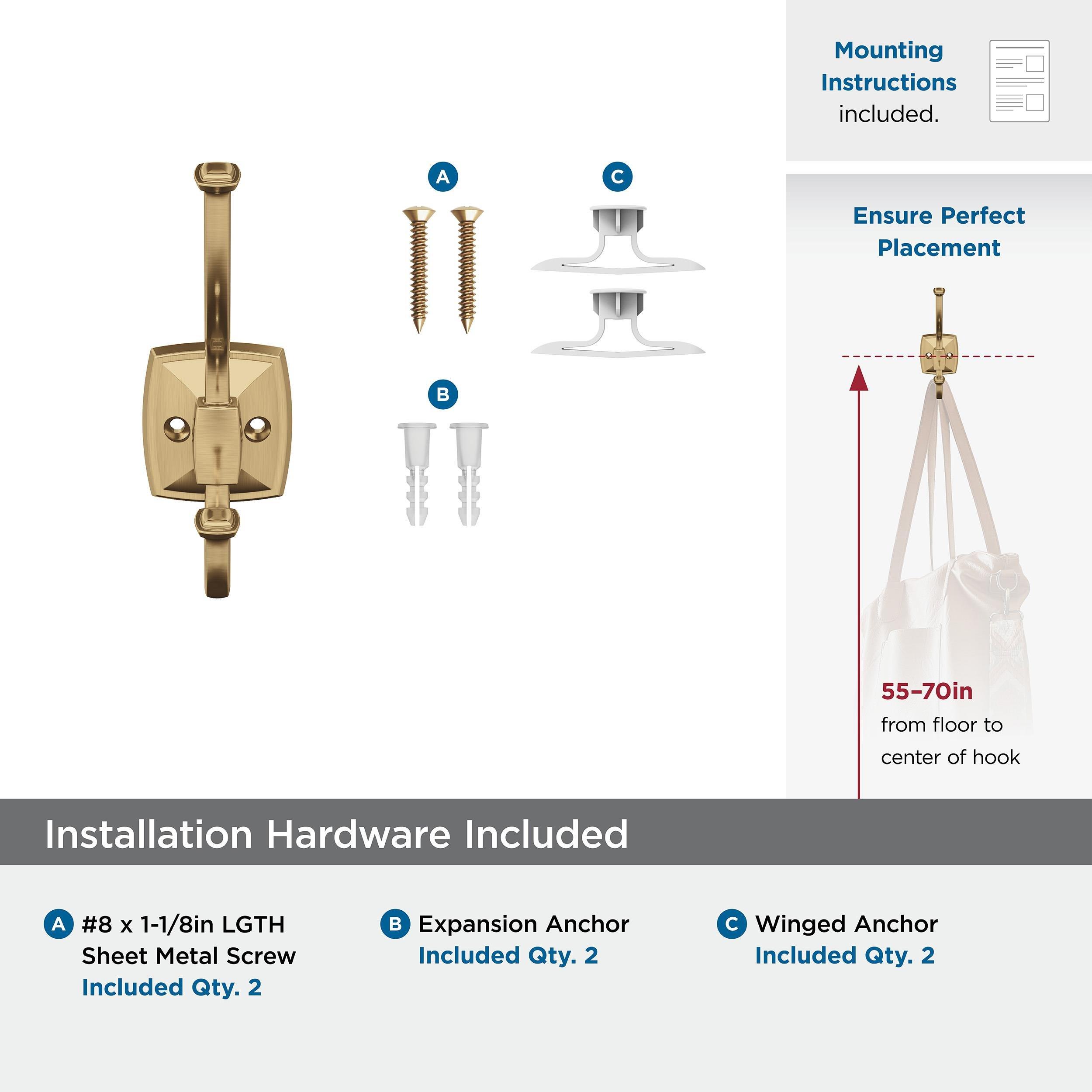 DOUBLE PRONG DECORATIVE HOOK *KINSALE CHAMPAGNE BRONZE 