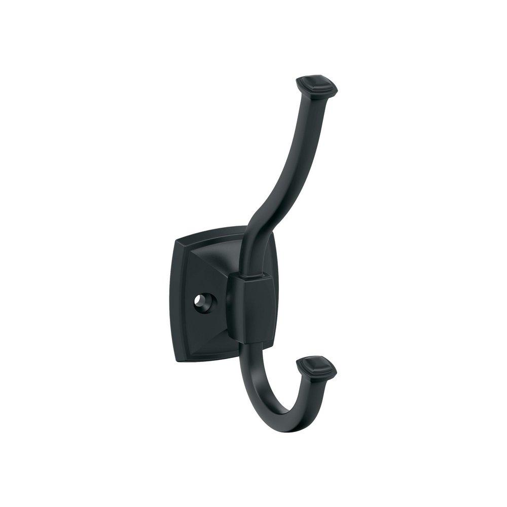 KINSALE TRANSITIONAL DOUBLE PRONG MATTE BLACK WALL HOOK 