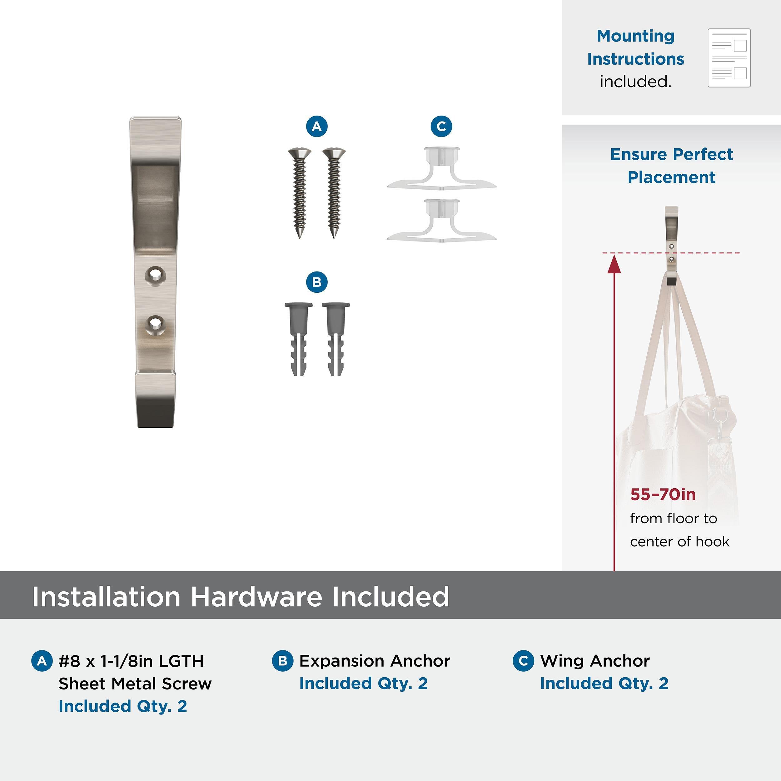 DOUBLE PRONG DECORATIVE HOOK *EMERGE SATIN NICKEL 