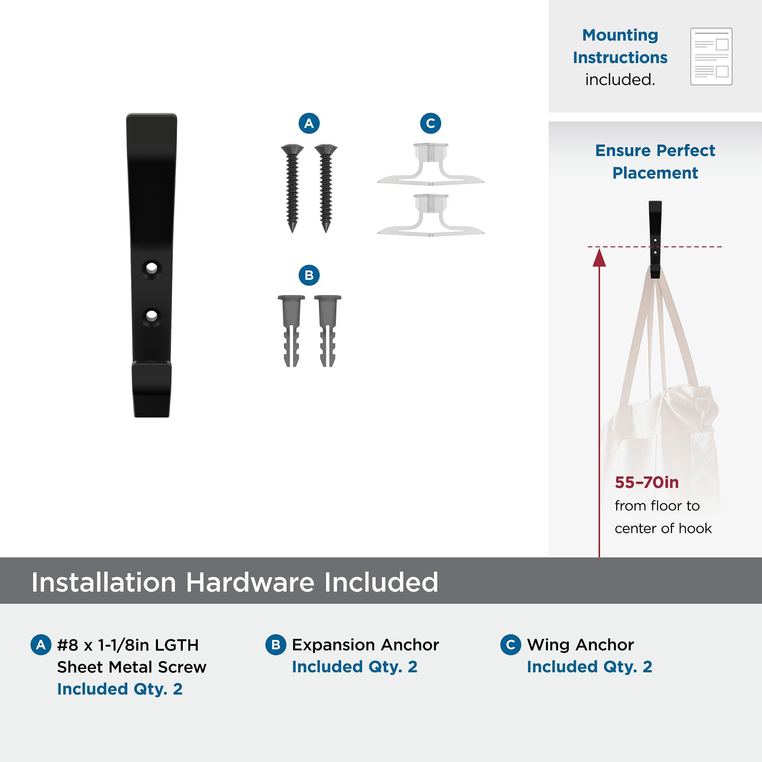 EMERGE CONTEMPORARY DOUBLE PRONG MATTE BLACK WALL HOOK 