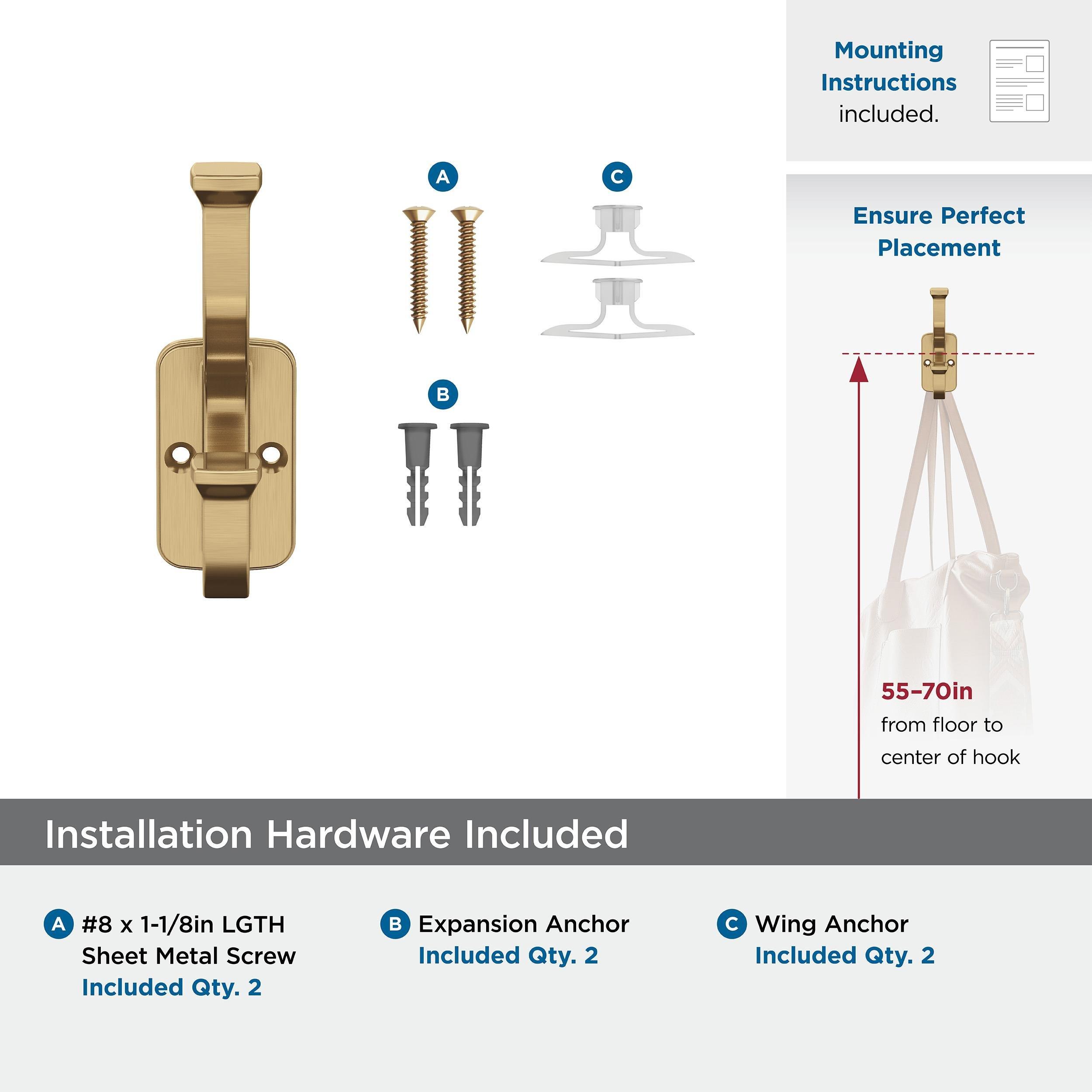 ALDER TRANSITIONAL DOUBLE PRONG CHAMPAGNE BRONZE WALL HOOK 