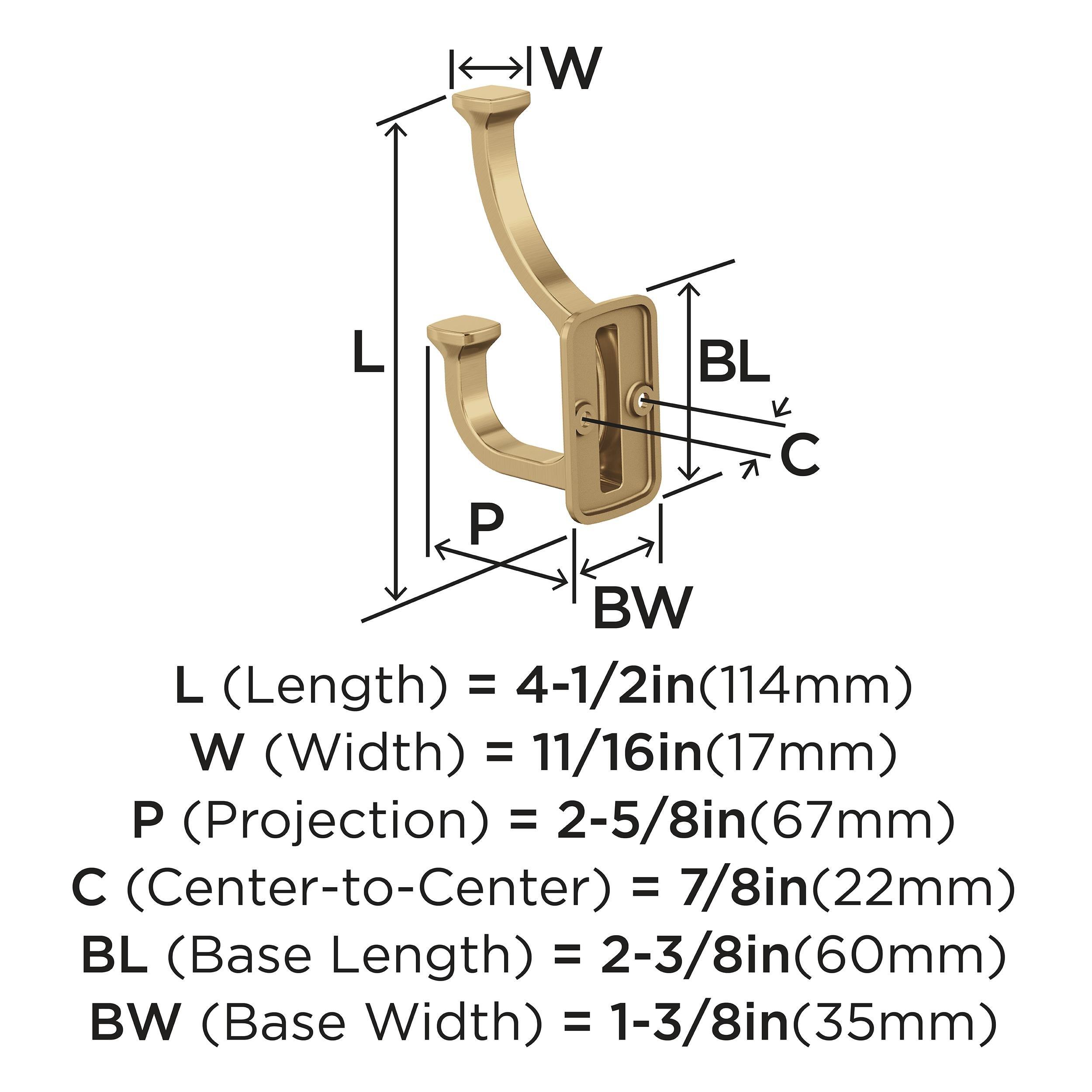 ALDER TRANSITIONAL DOUBLE PRONG CHAMPAGNE BRONZE WALL HOOK 