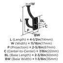 ALDER TRANSITIONAL DOUBLE PRONG MATTE BLACK WALL HOOK 