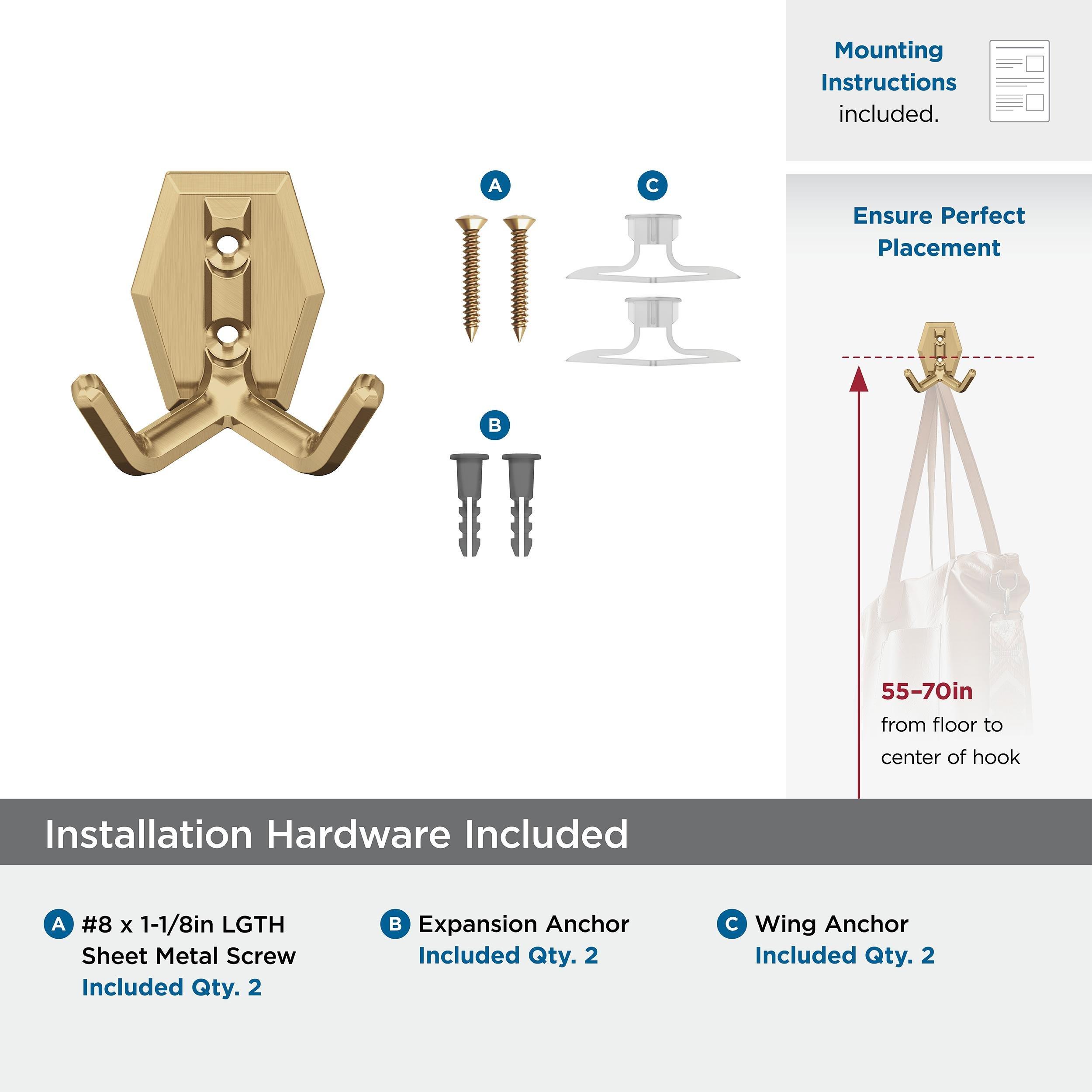 BENTON TRANSITIONAL DOUBLE PRONG CHAMPAGNE BRONZE WALL HOOK 