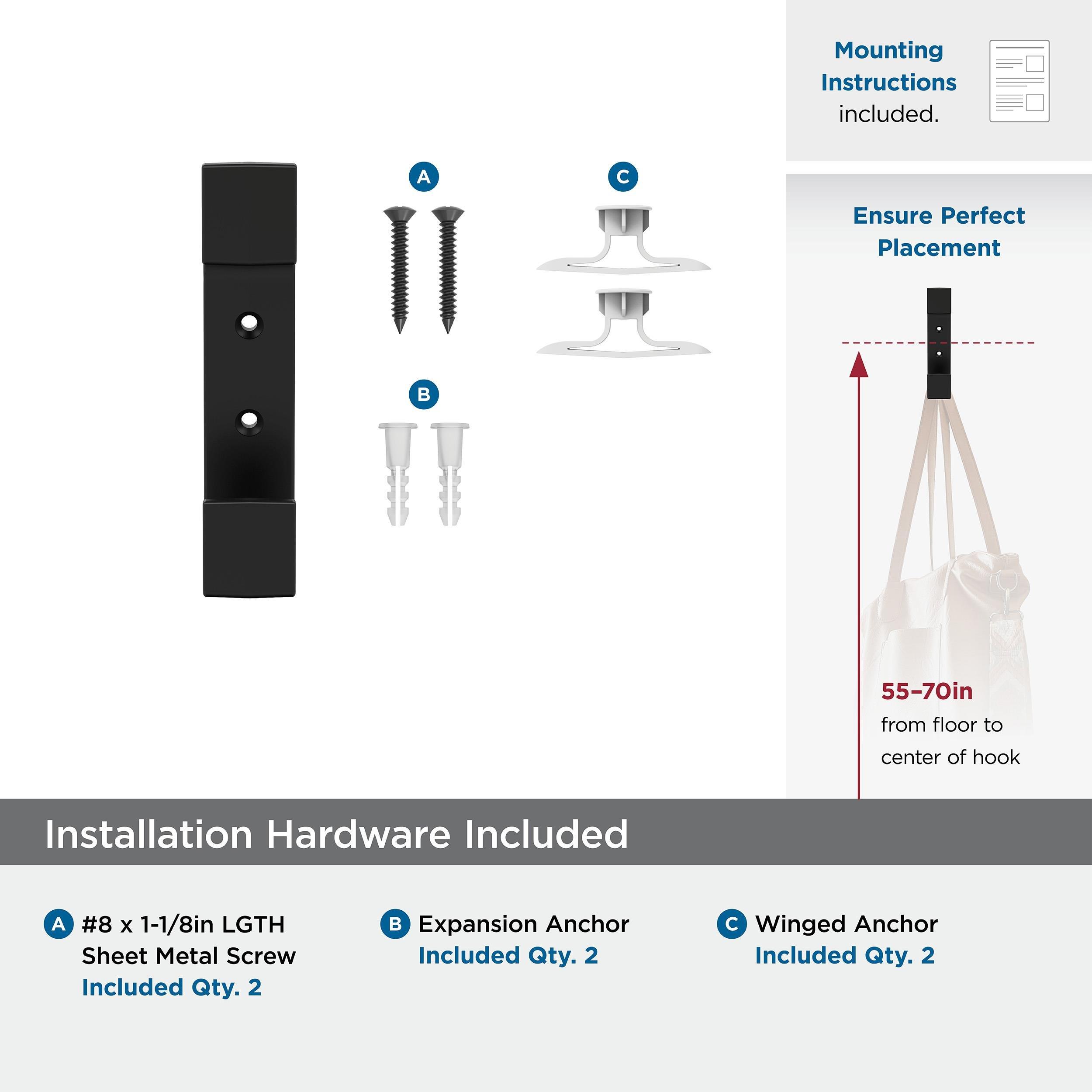BRAY CONTEMPORARY DOUBLE PRONG MATTE BLACK WALL HOOK 