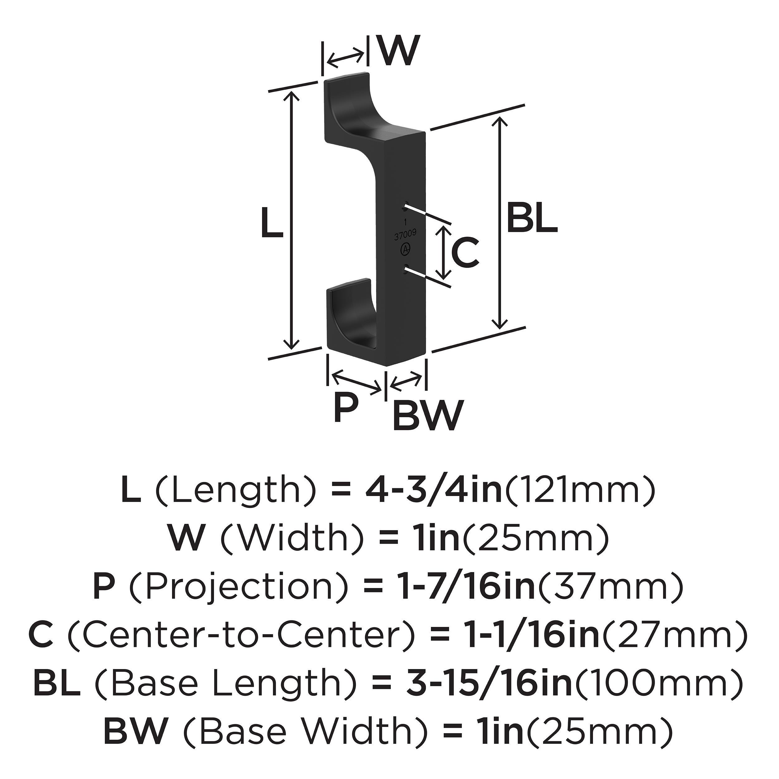 BRAY CONTEMPORARY DOUBLE PRONG MATTE BLACK WALL HOOK 