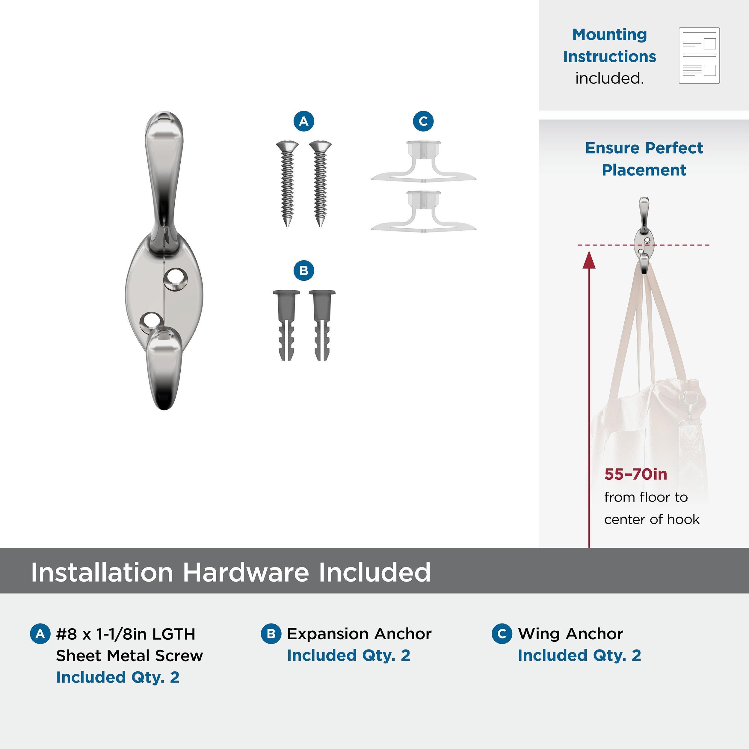 NOBLE TRADITIONAL DOUBLE PRONG POLISHED CHROME WALL HOOK 