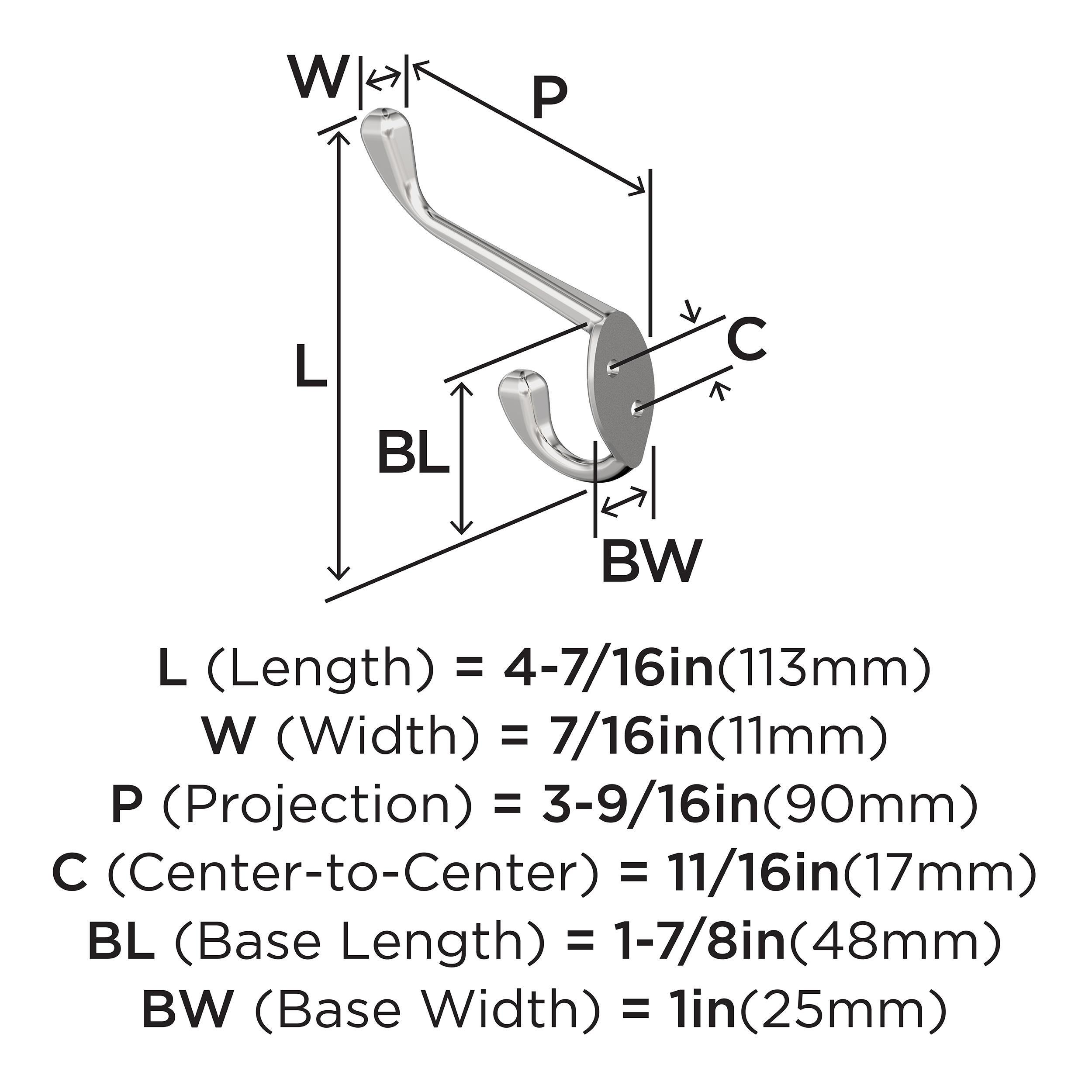 NOBLE TRADITIONAL DOUBLE PRONG POLISHED CHROME WALL HOOK 
