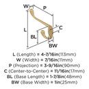 NOBLE TRADITIONAL DOUBLE PRONG CHAMPAGNE BRONZE WALL HOOK 