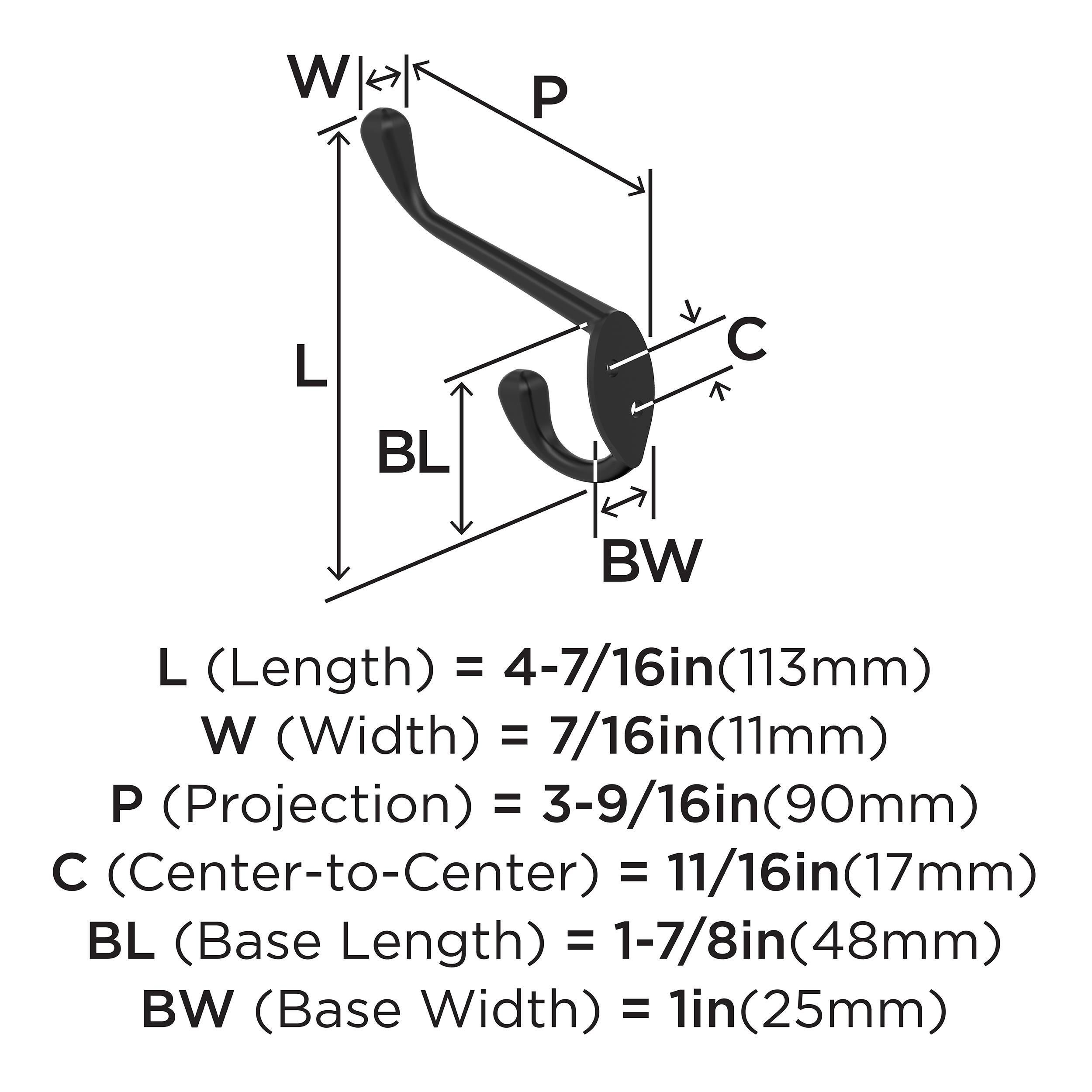 NOBLE TRADITIONAL DOUBLE PRONG MATTE BLACK WALL HOOK 
