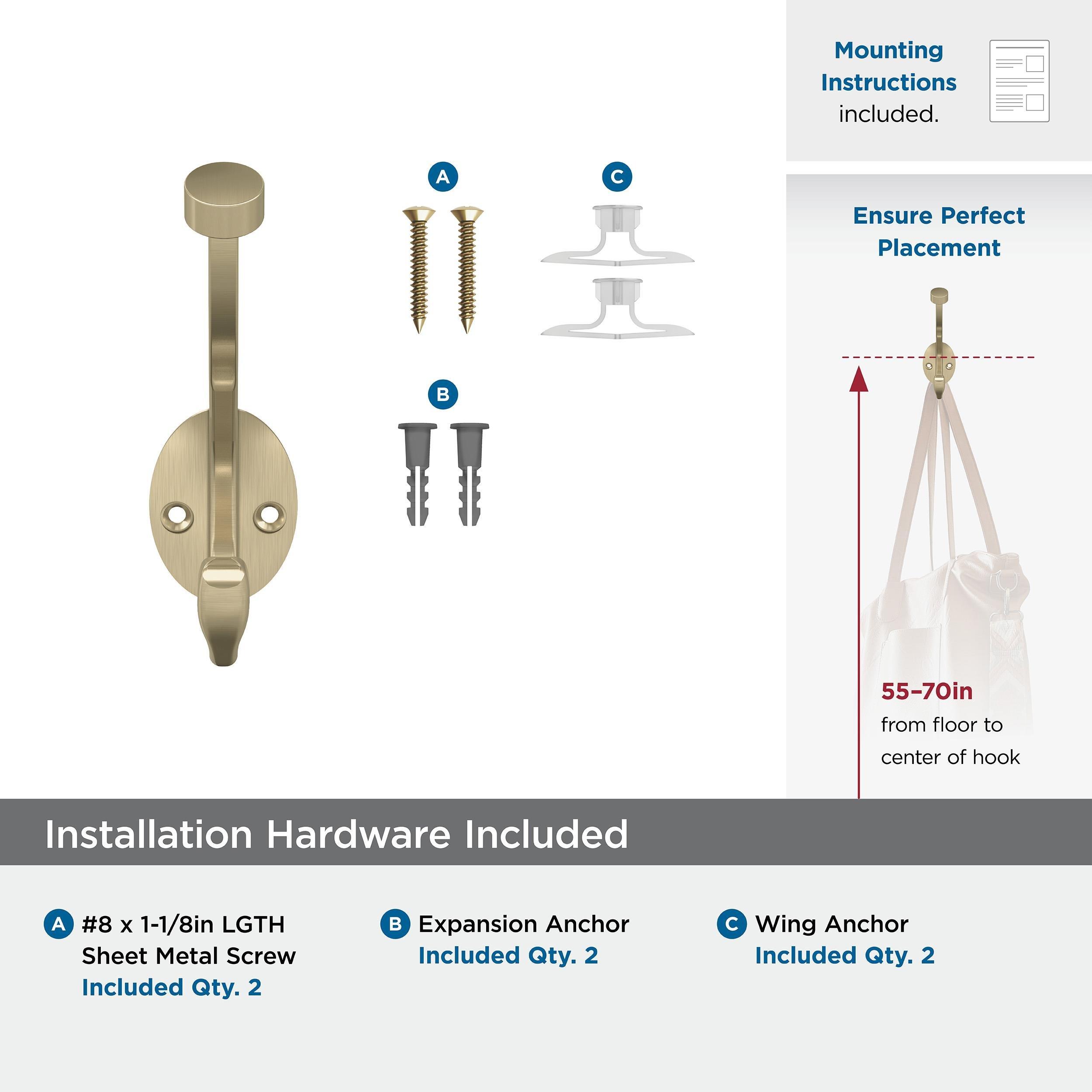 ADARE TRADITIONAL DOUBLE PRONG GOLDEN CHAMPAGNE WALL HOOK 