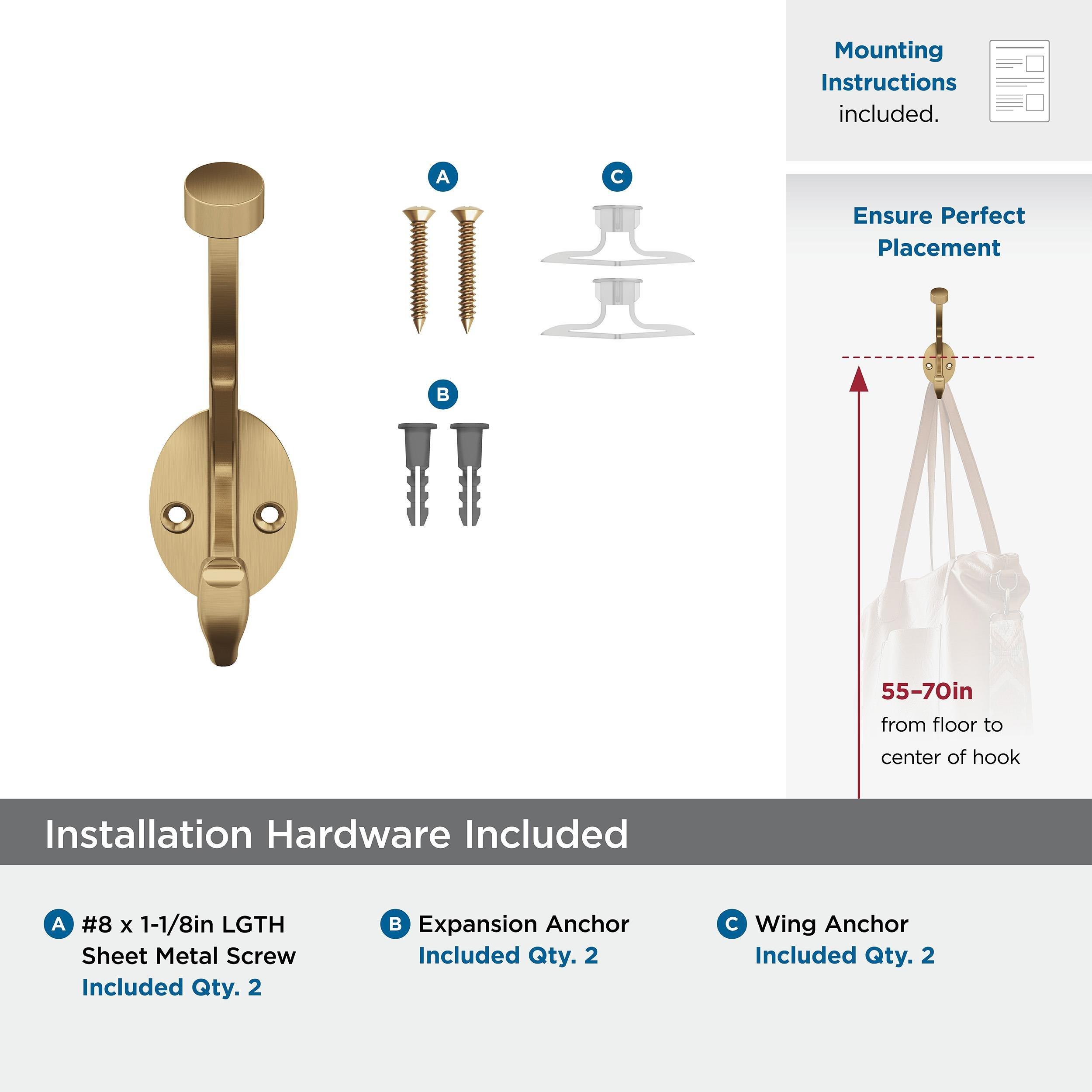 ADARE TRADITIONAL DOUBLE PRONG CHAMPAGNE BRONZE WALL HOOK 