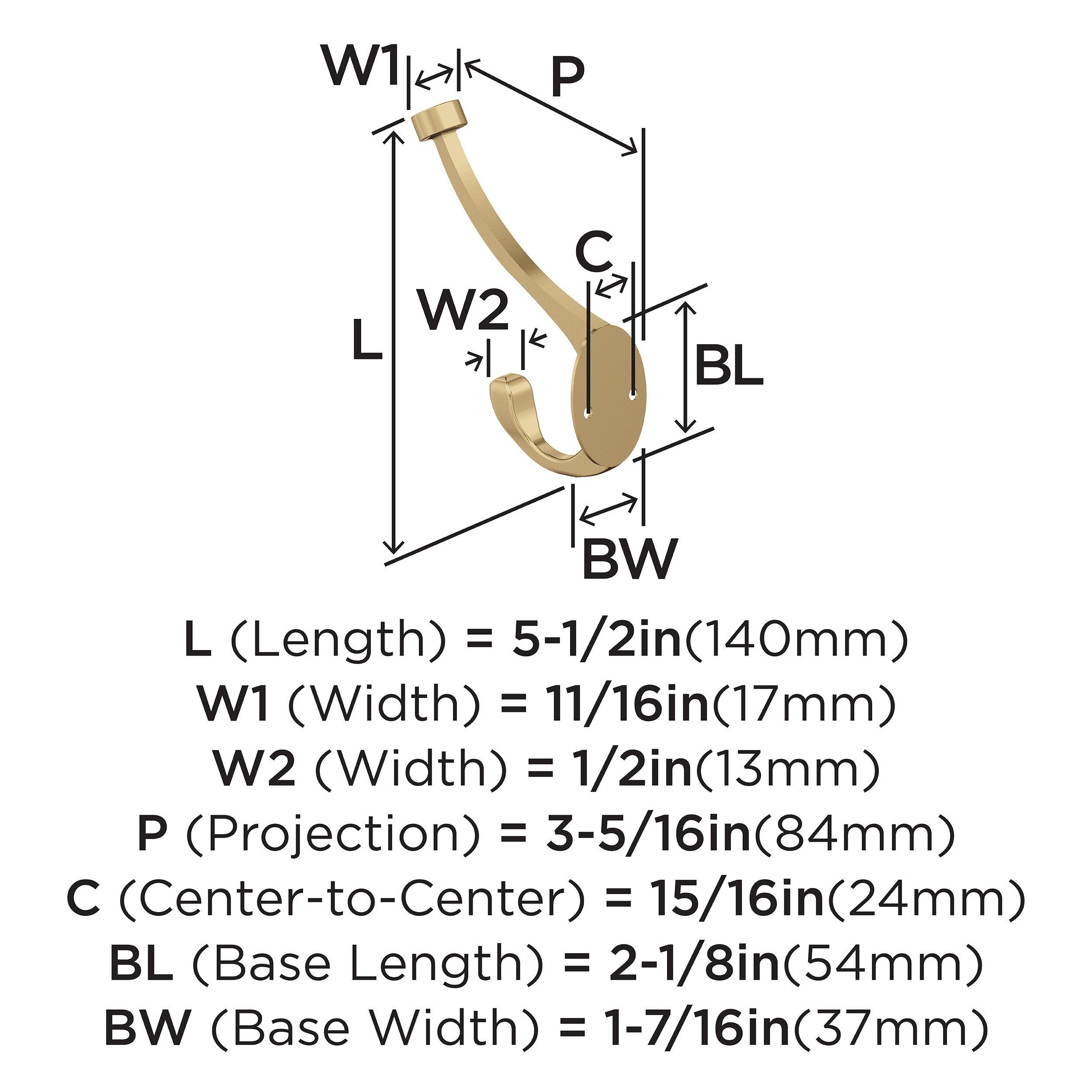 ADARE TRADITIONAL DOUBLE PRONG CHAMPAGNE BRONZE WALL HOOK 