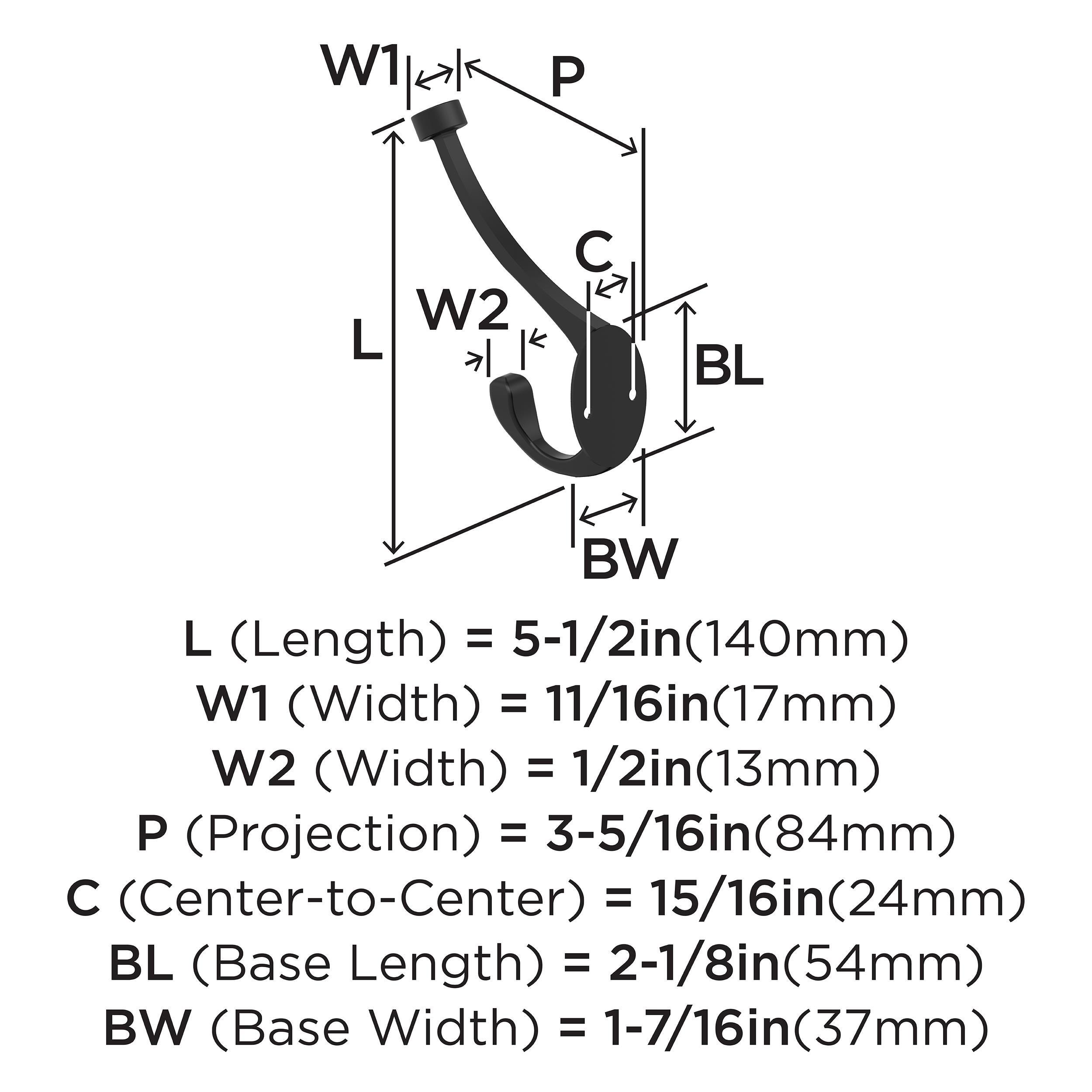 ADARE TRADITIONAL DOUBLE PRONG MATTE BLACK WALL HOOK 