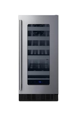 14-3/4 x 32 in. Indoor Built-in and Freestanding Full Refrigerator Wine Cooler in Black with Stainless Steel