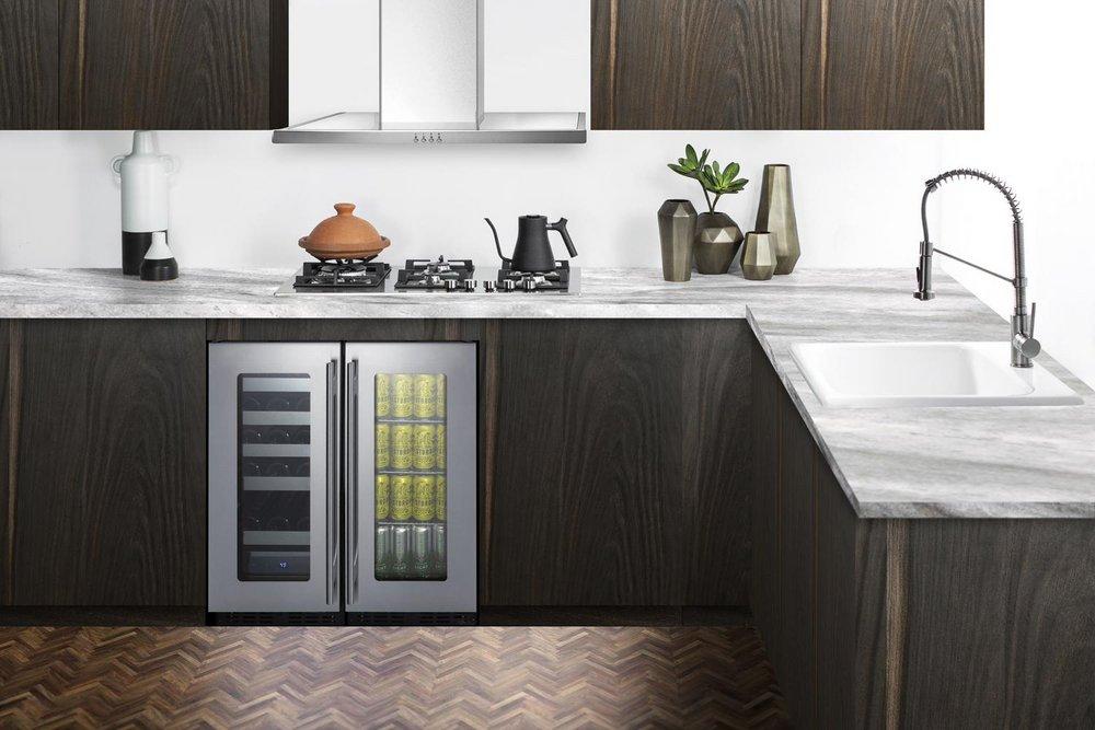 Summit Appliance Black/Stainless Steel 14-3/4 x 32 in. Indoor Built-in and Freestanding Full Refrigerator Wine Cooler 