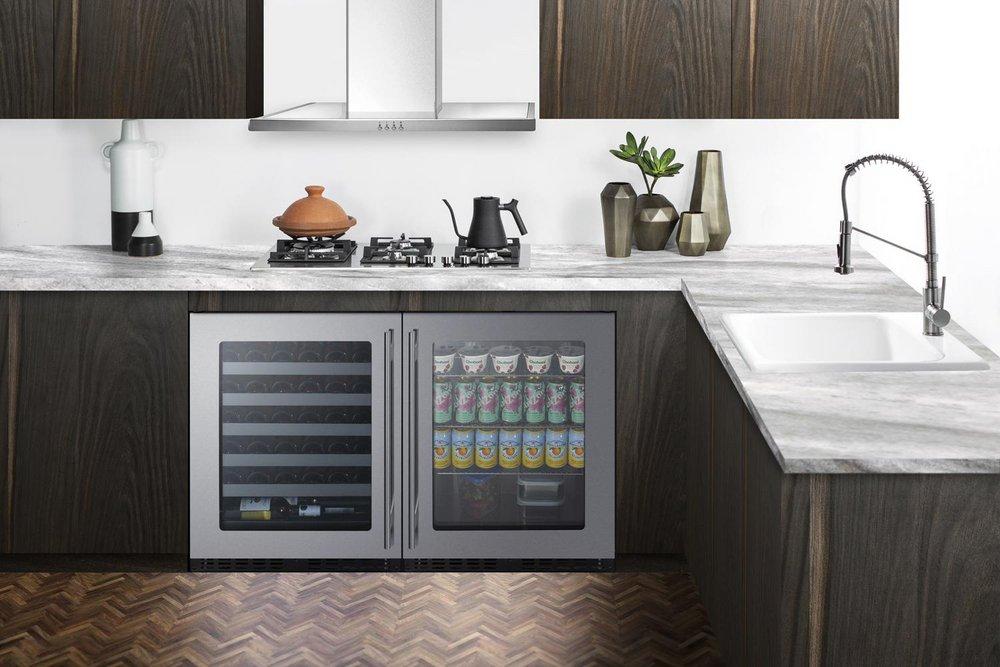 Summit Appliance Black/Stainless Steel 23-19/50 x 32 in. Indoor Built-in and Freestanding Full Refrigerator Wine Cooler 