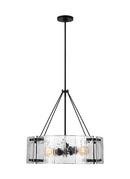 CALVERT TRANSITIONAL 4-LIGHT INDOOR DIMMABLE MEDIUM CEILING CHANDELIER IN AGED IRON FINISH WITH CLEAR TEXTURED GLASS SHADES