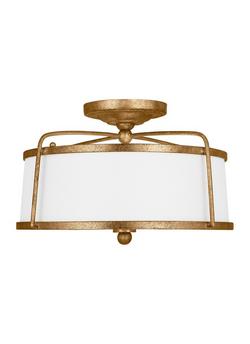 60W 2-Light Candelabra E-12 Incandescent Semi-Flush Mount Ceiling Fixture in Antique Gild