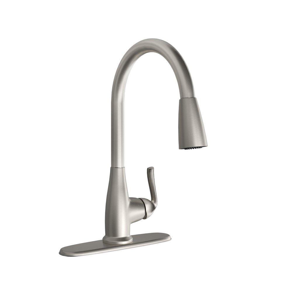 Single Handle Pull Down Kitchen Faucet in Brushed Nickel 