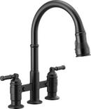 Two Handle Bridge Pull Down Kitchen Faucet in Matte Black