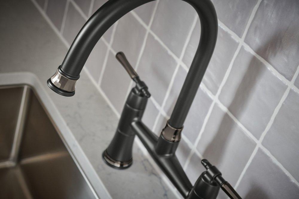 Brizo Matte Black Two Handle Bridge and Widespread Kitchen Faucet 