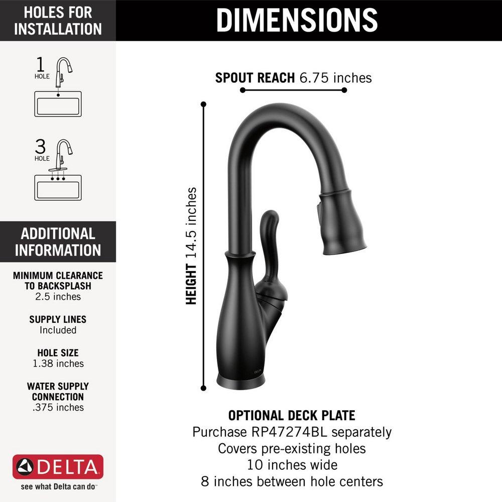 Delta Faucet Matte Black Single Handle Pull Down Bar Faucet 