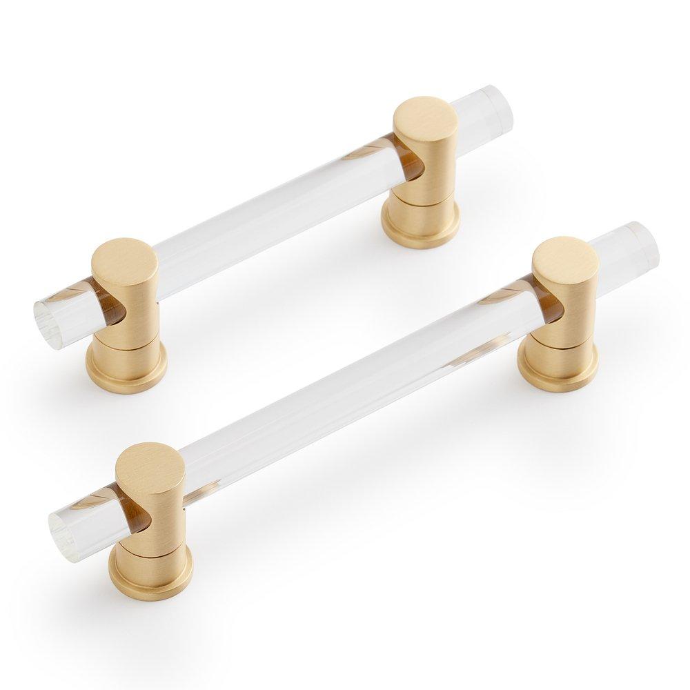 CLANORA ACRYLIC/BRASS CABINET PULL - 5-1/16  - CLEAR/SATIN BRASS 