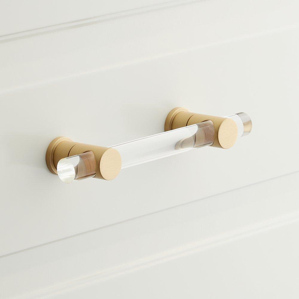 CLANORA ACRYLIC/BRASS CABINET PULL - 5-1/16  - CLEAR/SATIN BRASS 