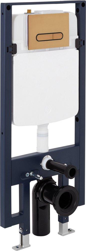 1.08 gpf/1.6 gpf Dual Flush Elongated Two Piece Wall Mount Toilet with Brushed Gold Hardware 