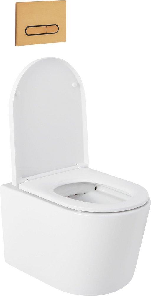 1.08 gpf/1.6 gpf Dual Flush Elongated Two Piece Wall Mount Toilet with Brushed Gold Hardware 