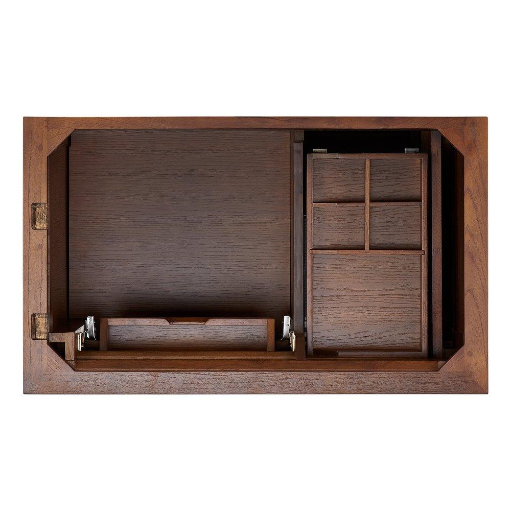 36 CLAUDIA VANITY - ANTIQUE COFFEE WITH LEFT OFFSET RECT UNDERMOUNT SINK-CARRARA MARBLE WIDESPREAD 