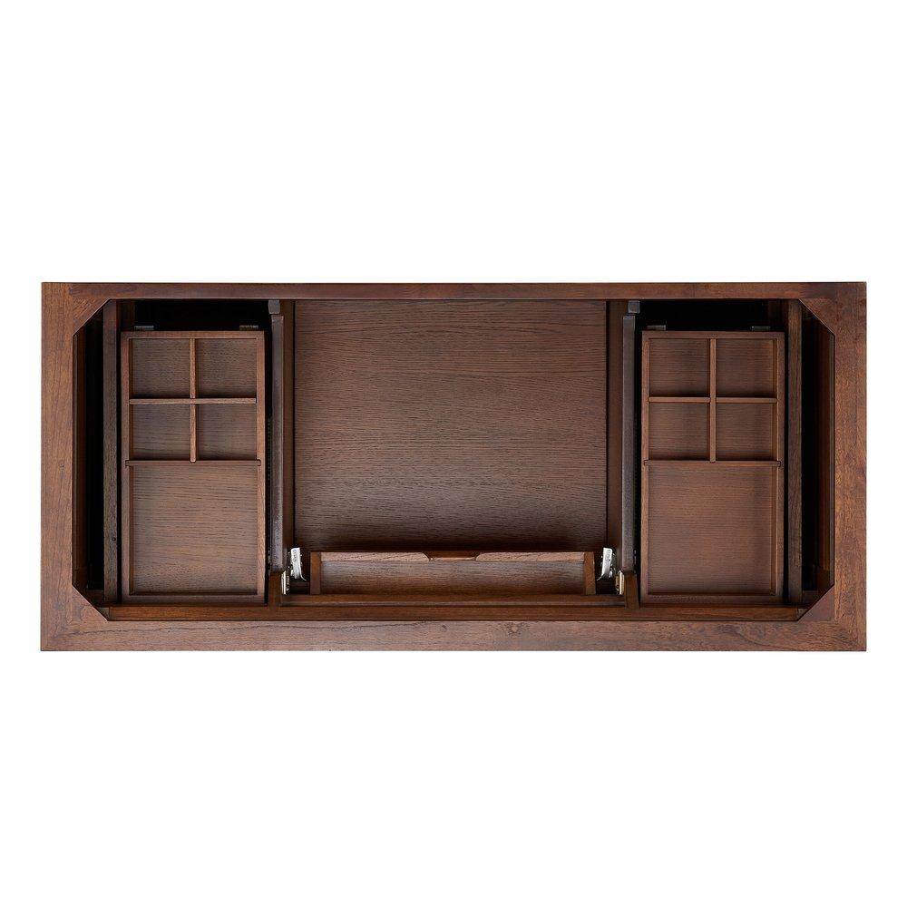 48 CLAUDIA VANITY - ANTIQUE COFFEE WITH RECT UNDERMOUNT SINK - FEATHERED WHITE QUARTZ WIDESPREAD 