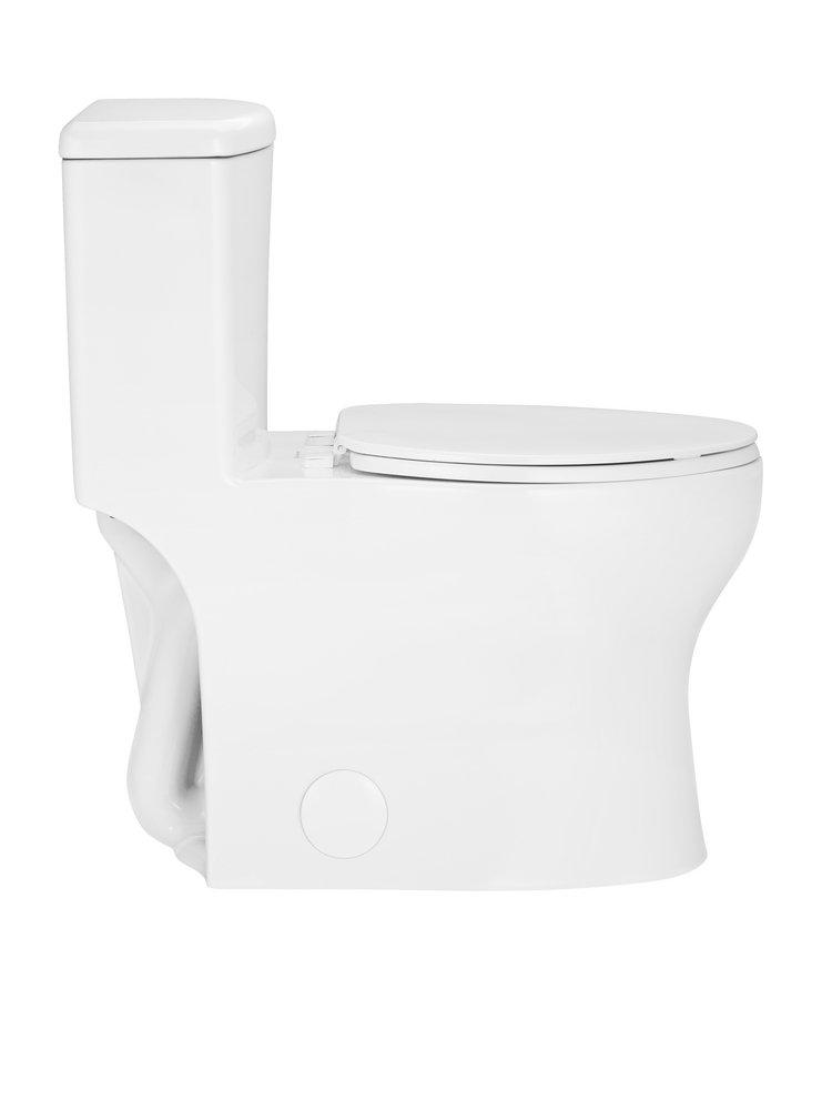 PHANTOM 0.8 GPF ONE PIECE ELONGATED BOWL 12 ADA HEIGHT RIGHT HANDLE TOILET WHITE VITREOUS CHINA GLAZED 