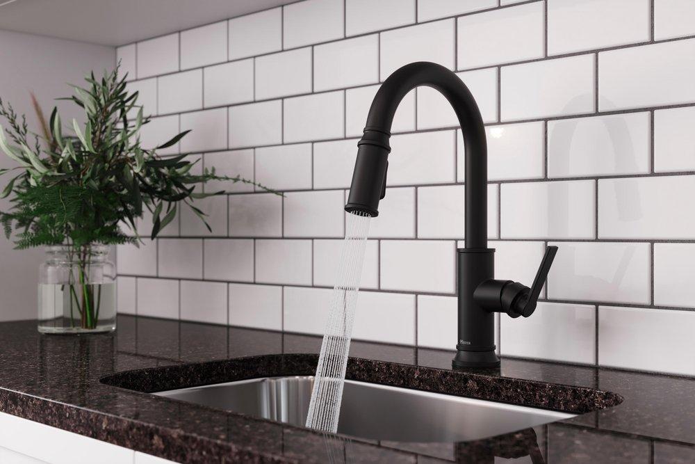 Pfister Matte Black Single Handle Pull Down Kitchen Faucet 