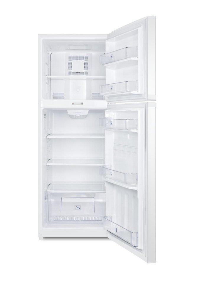 COUNTER DEPTH FROST-FREE REFRIGERATOR-FREEZER IN WHITE WITH A 26 FOOTPRINT REVERSIBLE DOORS & A COMBINATION LOCK 