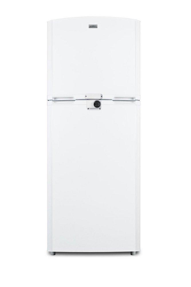 COUNTER DEPTH FROST-FREE REFRIGERATOR-FREEZER IN WHITE WITH A 26 FOOTPRINT REVERSIBLE DOORS & A COMBINATION LOCK 