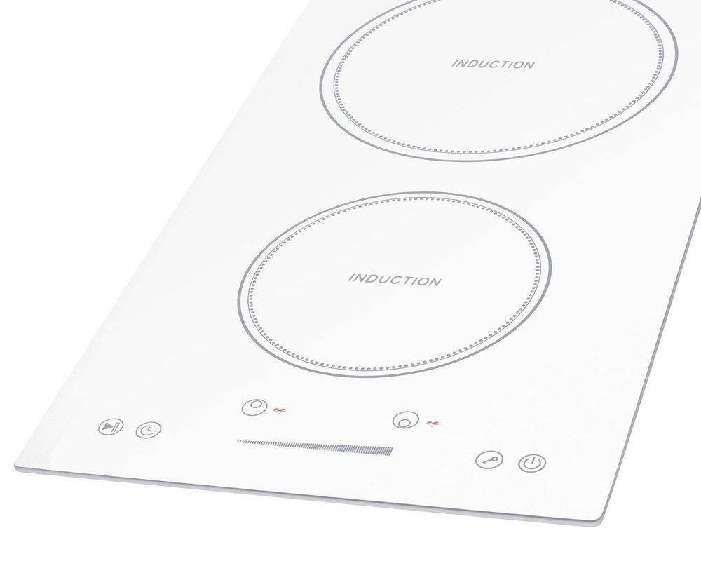 3500W 208-240V 12 WIDE 2-ZONE BUILT-IN INDUCTION COOKTOP IN WHITE GLASS WITH TOUCH CONTROLS 